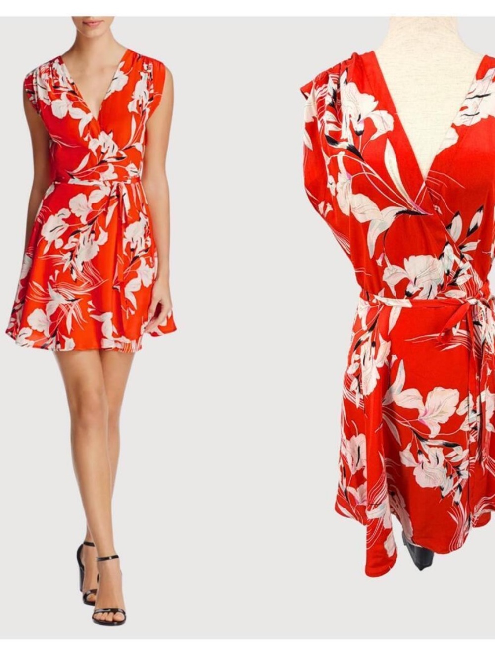 Yumi Kim silk Red Floral Wrap-Style Women’s Dress size small